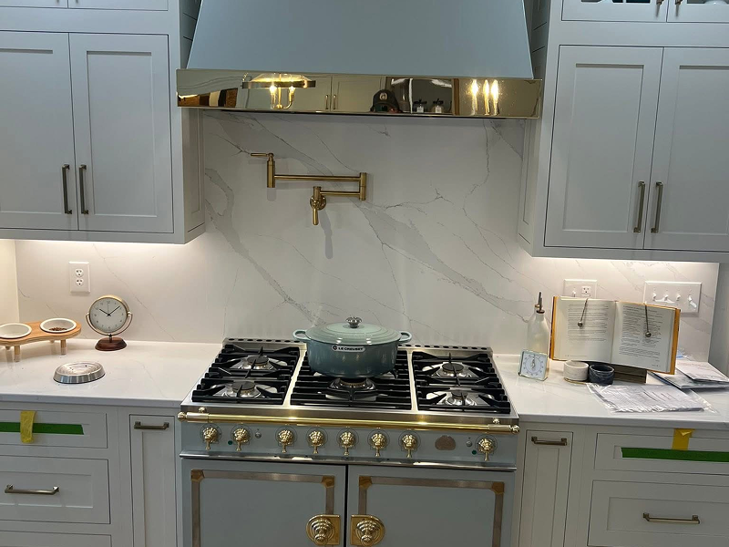 Finish carpentry cabinetry around premium stove in Cape Cod home