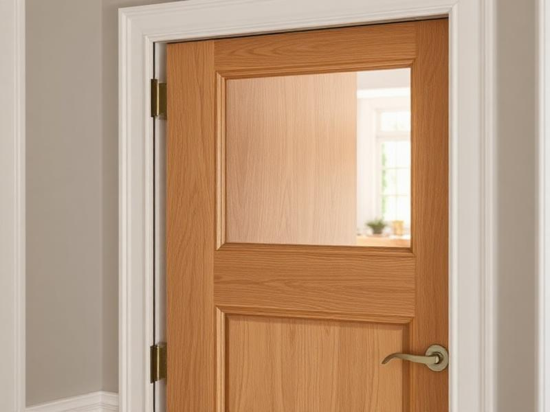 Custom wooden door with glass panel installed in Cape Cod home